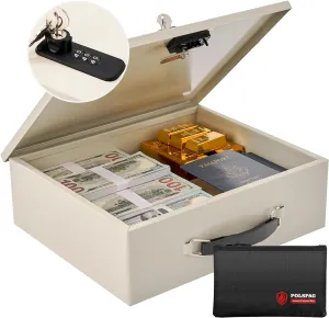 Fireproof Document Box with Combination Lock,Fireproof Money Bag Included-Secure Storage for Valuables, Documents,Fire Resistance Safety Chest,Fire Safe Box,Fireproof Box for Home Travel,White