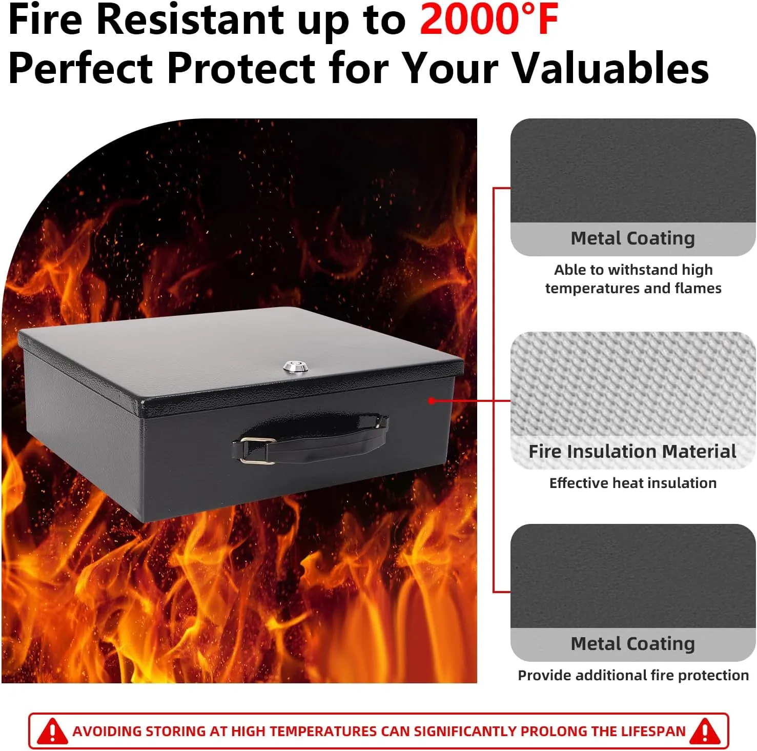 Fireproof Document Box with Key Lock & Fireproof Money Bag & Fire Blankets,Fire Safe Box for Valuables,Fire Resistance Portable Security Chest,Fireproof Box for Documents,Extra Large, Black