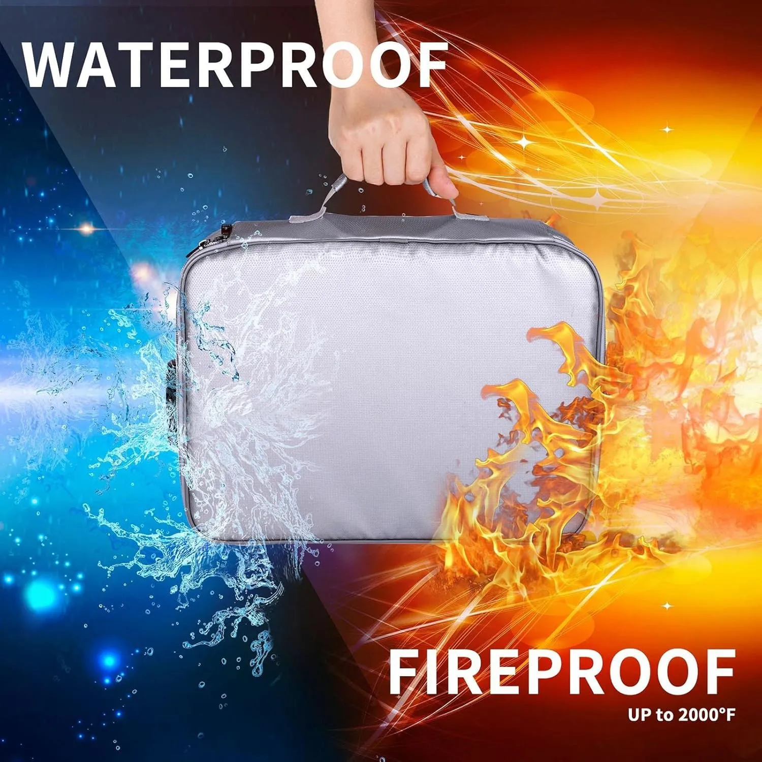 Fireproof File Document Bag Organizer Handbag with Combination Small Gray Bag for Bank Cards, Documents, Files, etc. (with lock 1) (with lock 2)