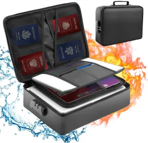 Fireproof Waterproof Document Bag with Lock - Mondoshop Portable Waterproof Document Organizer for Important File - Fire Proof Travel Storage Case with Zipper for Laptop, Passport, Certificates, Cards