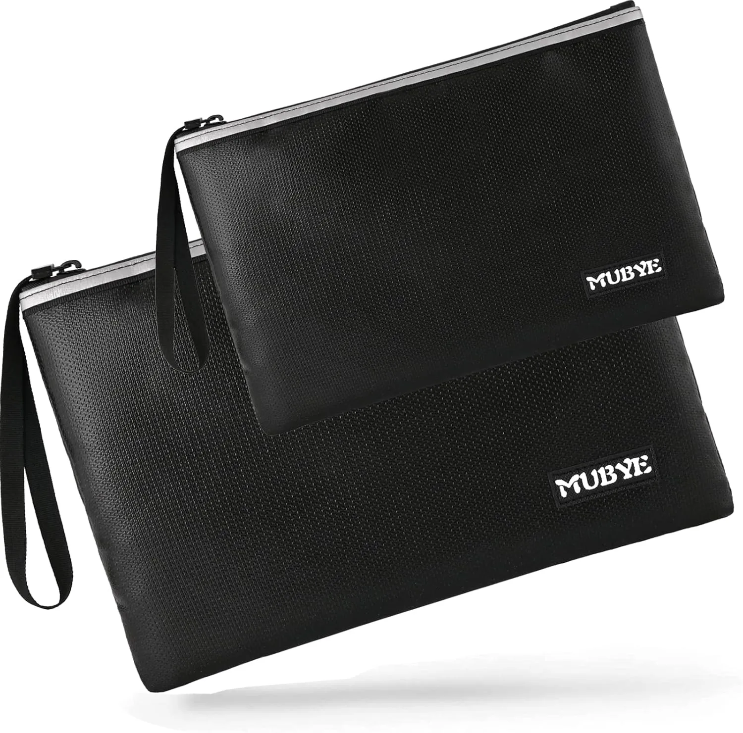 Fireproof Waterproof Money Document Bag - 2 Pack Safe Zipper Bags with Reflective Strip, Fire & Water Proof Storage Organizer Pouch for A4,File,Cash,Passport,Table(13.4" x 9.8" and 10.6" x 6.7")