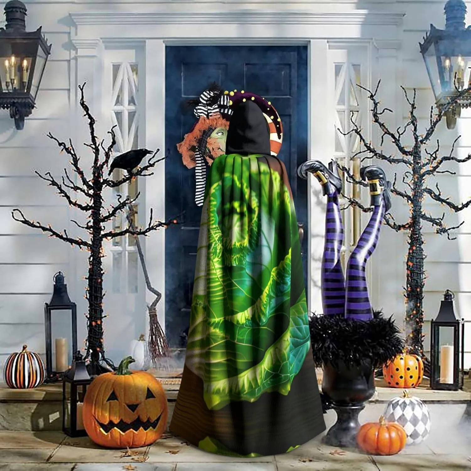 fireworks pattern Hooded Cape Unisex Halloween Cloak for Devil Witch Wizard Halloween Christmas Cosplay