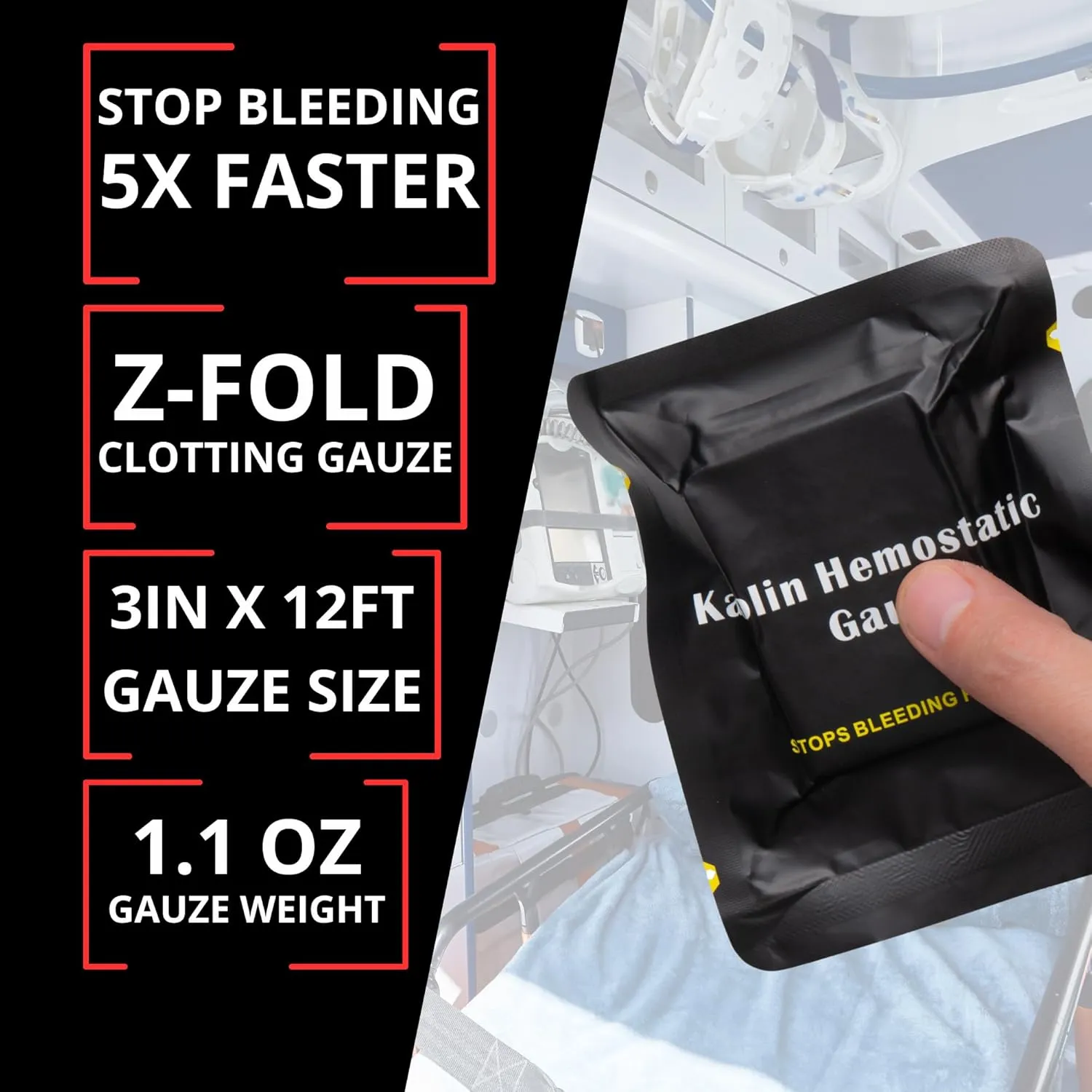 First Aid Advanced Quick Clotting Combat Gauze - Flexible Hemostatic - Stop The Bleed kit Faster Wound Packing Gauze with Quick Clotting Medical - Survival Kit Supplies - 3" x 12.5'