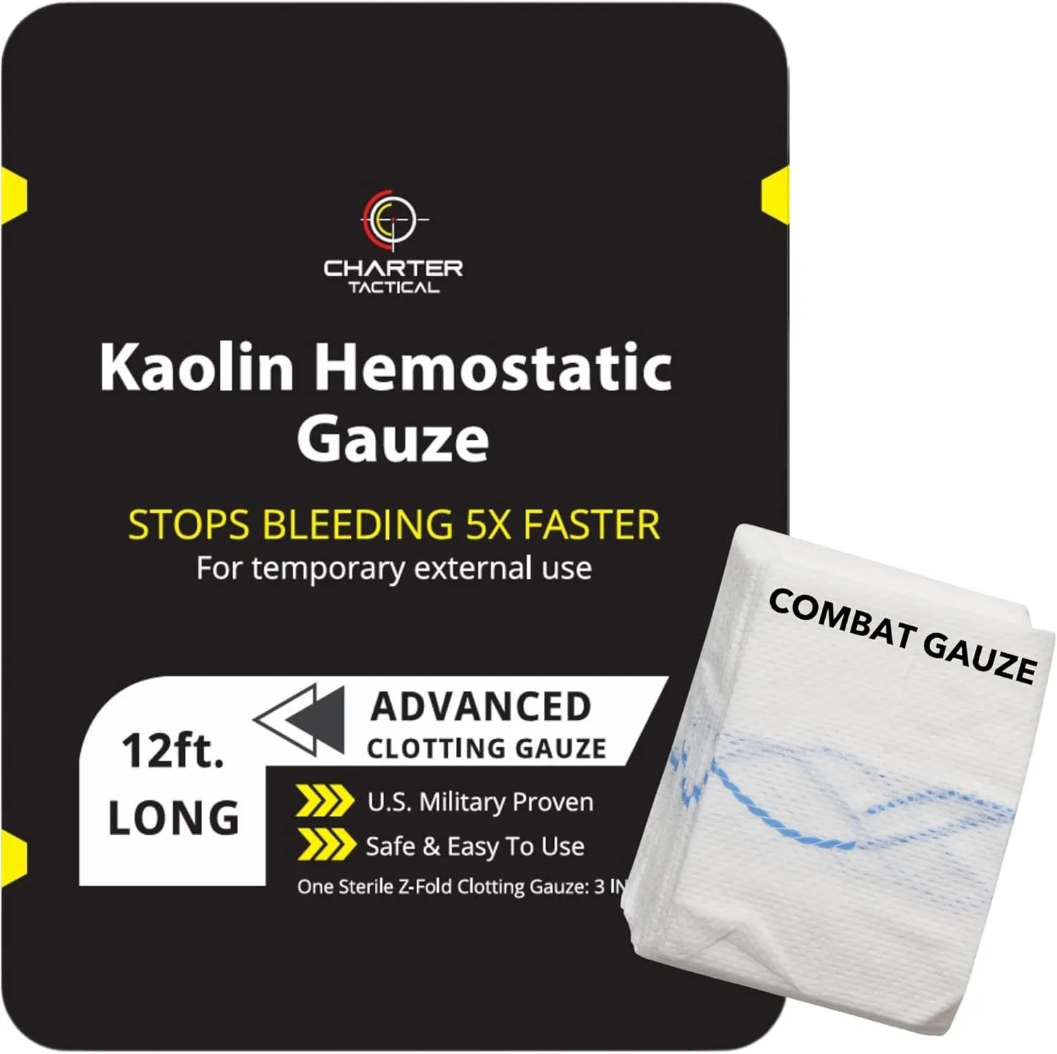 First Aid Advanced Quick Clotting Combat Gauze - Flexible Hemostatic - Stop The Bleed kit Faster Wound Packing Gauze with Quick Clotting Medical - Survival Kit Supplies - 3" x 12.5'