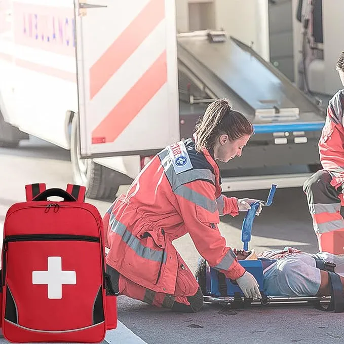 First Aid Medical Backpack Empty Nurse Treatment First Responder Trauma Bag for Camping Cycling Hiking Paramedic Bag EMT (Red Cross)