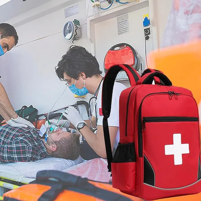First Aid Medical Backpack Empty Nurse Treatment First Responder Trauma Bag for Camping Cycling Hiking Paramedic Bag EMT (Red Cross)