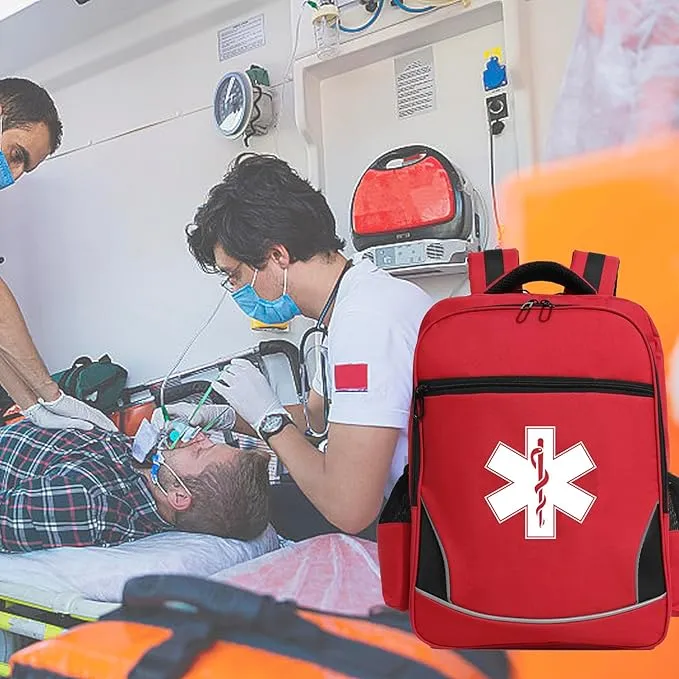First Aid Medical Backpack Empty Nurse Treatment First Responder Trauma Bag for Camping Cycling Hiking Paramedic Bag EMT (Star of Life)