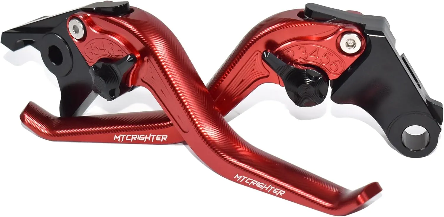 Fishbone Pattern Short Brake Clutch Lever Set Compatible with MV Agusta F3 675/ F3 800 (NOT, AGO, RC, AMG), CNC Aluminum Alloy Made (Red)