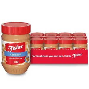 Fisher Snack Creamy Peanut Butter, 18 Ounces (Pack of 12), No Artificial Colors or Flavors