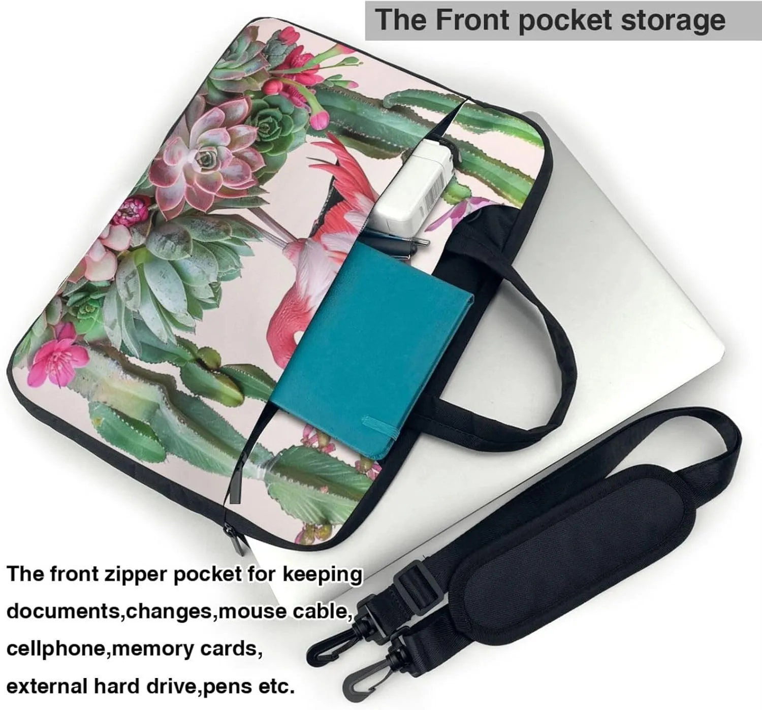 Flamingo Succulents Printed Laptop Tote Bag Travel Business Computer Bag Work Bag for Men Women