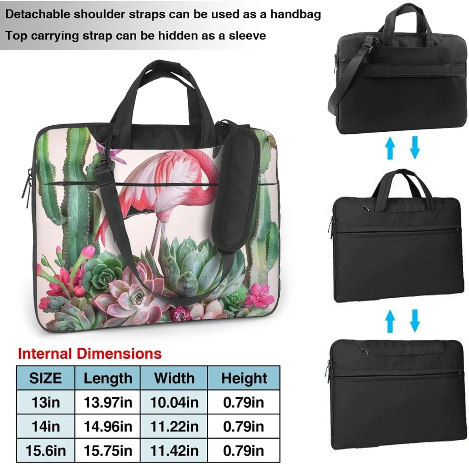 Flamingo Succulents Printed Laptop Tote Bag Travel Business Computer Bag Work Bag for Men Women
