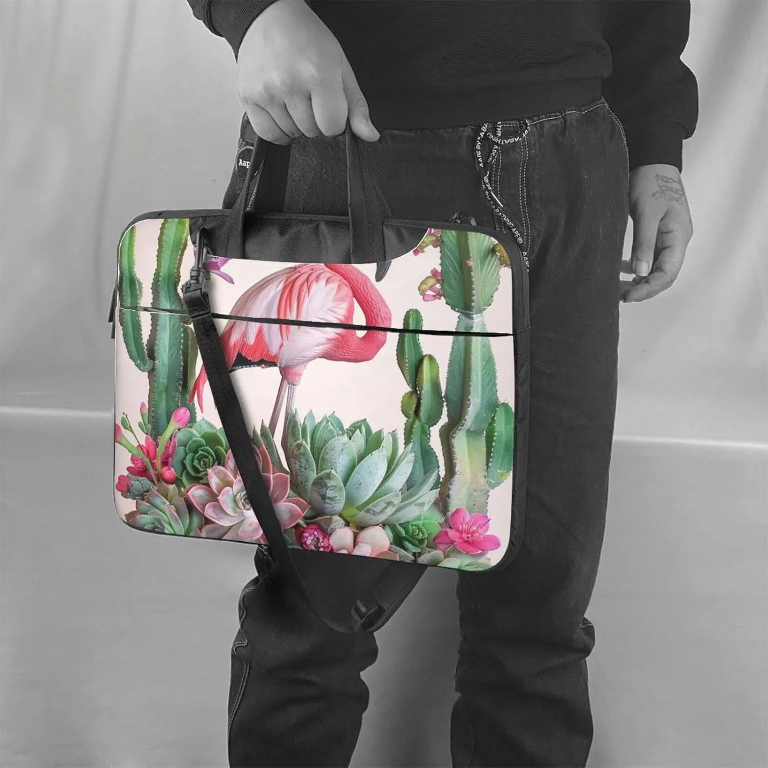 Flamingo Succulents Printed Laptop Tote Bag Travel Business Computer Bag Work Bag for Men Women