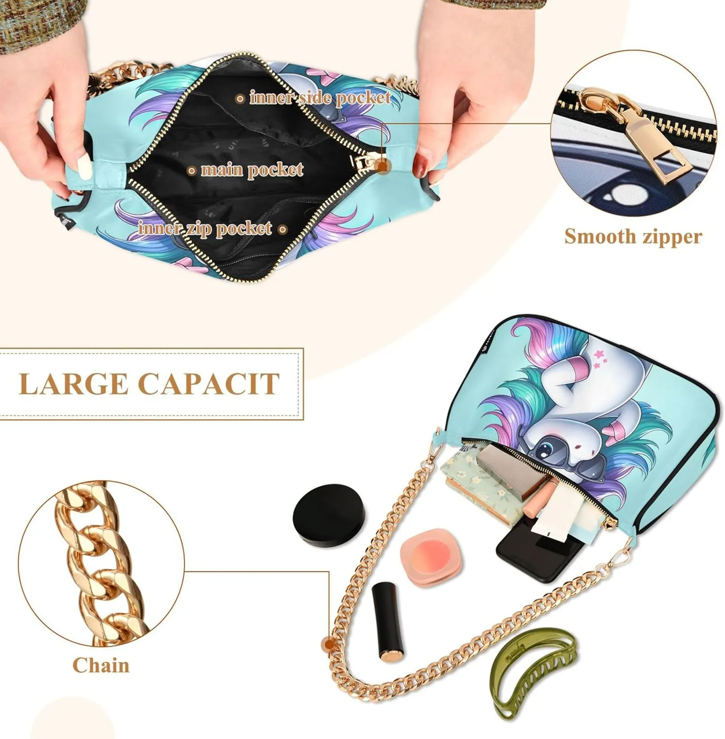 Flamingos Beach Watercolor Women Purse Hobo Party Purses Womens Evening Handbag Chain Ladies Shoulder Bag