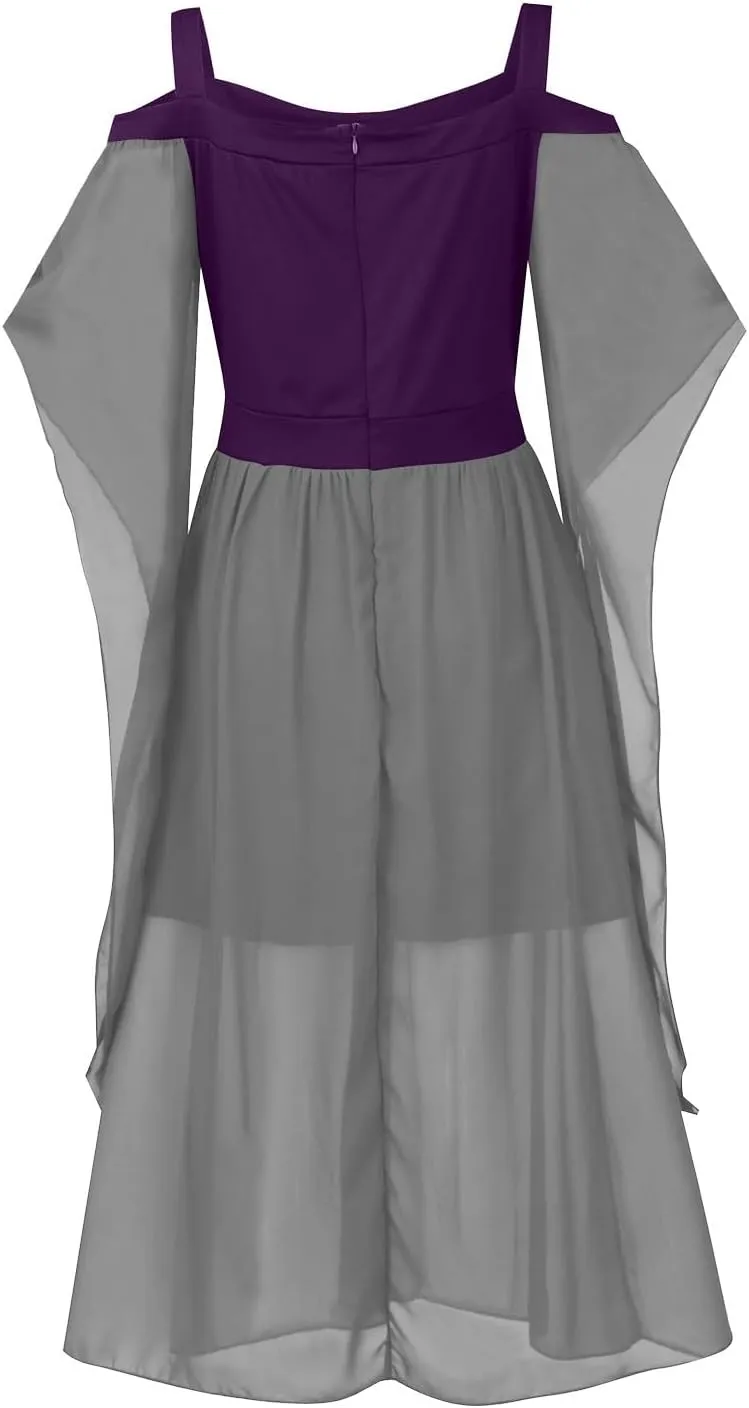FlekmanArt Women's Gothic Punk Dress Medieval Irish Over Dress Halloween Costumes Cold Shoulder Butterfly Sleeve Dress