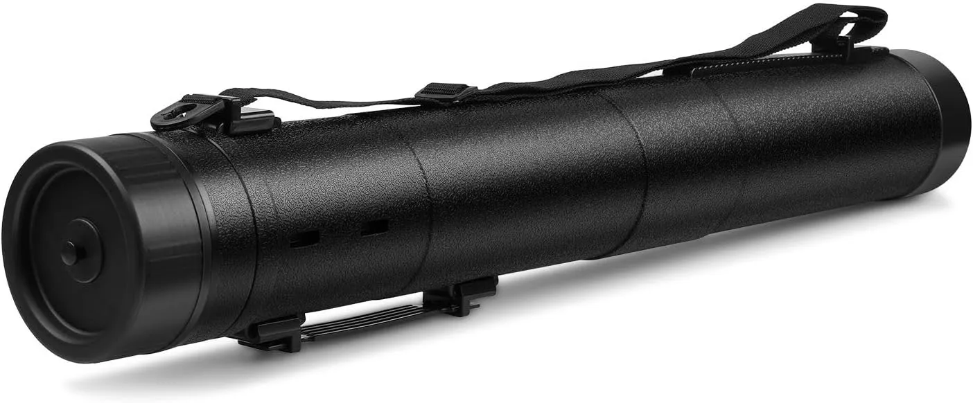 Flexzion Poster, Art, Document Tube with Strap, Expandable Waterproof Plastic Container, Telescoping Cylindrical Storage Case, Portable Paper Holder for Draft Sketch Blueprint, 3.5 I.D. x 30-54