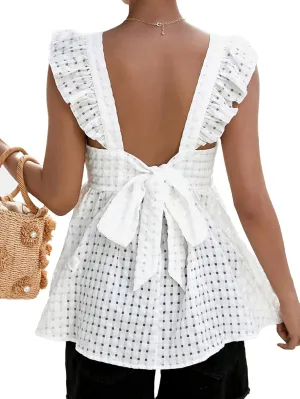 Floerns Women's Striped Print Boat Neck Tie Back Sleeveless Maternity Peplum Blouse Tops