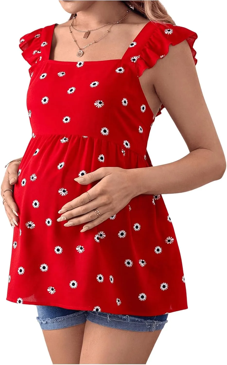 Floerns Women's Striped Print Boat Neck Tie Back Sleeveless Maternity Peplum Blouse Tops