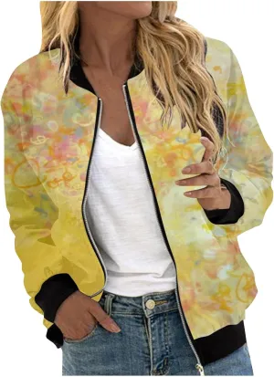 Floral Print Jackets for Women Fall Fashion 2024 Zip Up Y2K Coat Long Sleeve Stand Collar Lightweight