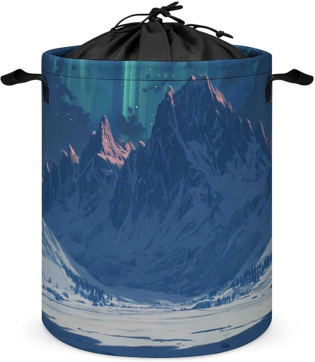 Foldable Laundry Basket, Waterproof Laundry Basket, Collapsible Laundry Bag with Easy Carry Handle, Snowy Mountain Range with Northern Lights -94
