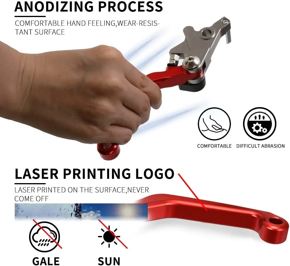 for K&awasaki KDX250SR KDX 250SR 1992 1993 1994 Motocross Dirt Bike CNC Aluminum Brake Clutch Levers Foldable Lever Motorcycle Pivot Lever Lever Handle(Red)