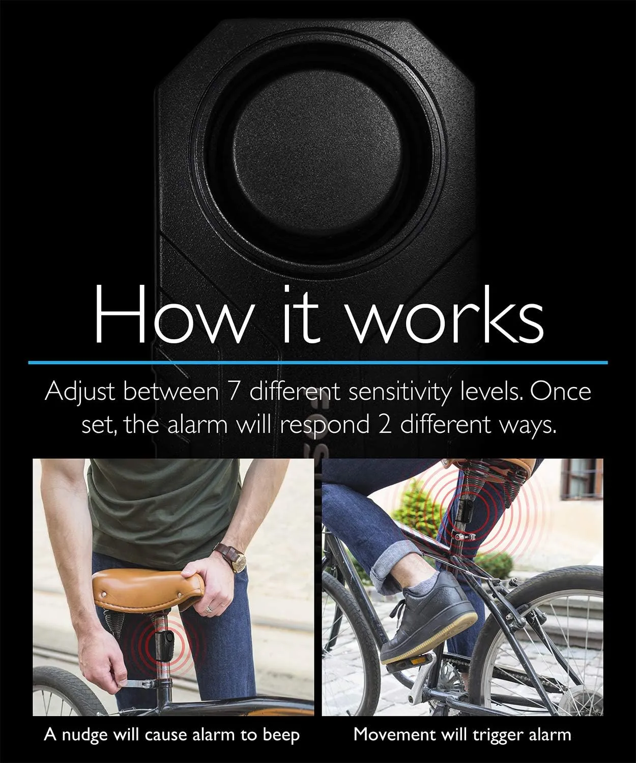 Fosmon 113db Bike Alarm with Remote, Motion Sensor Bicycle SOS Alarm, IP65 Waterproof Anti Theft Alarm System, Wireless Siren for E-Bike, Motorcycle, Scooter, Cart, Trailer
