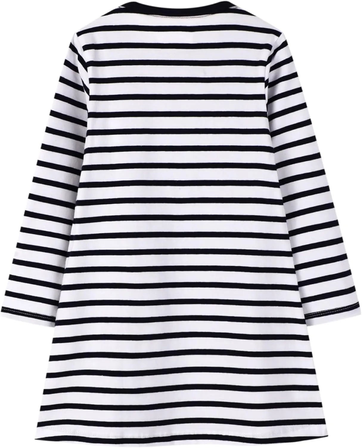 FreeLu Girls Cartoon Applique Dresses Striped Casual Dress Cotton Jersey Longsleeve T-Shirt