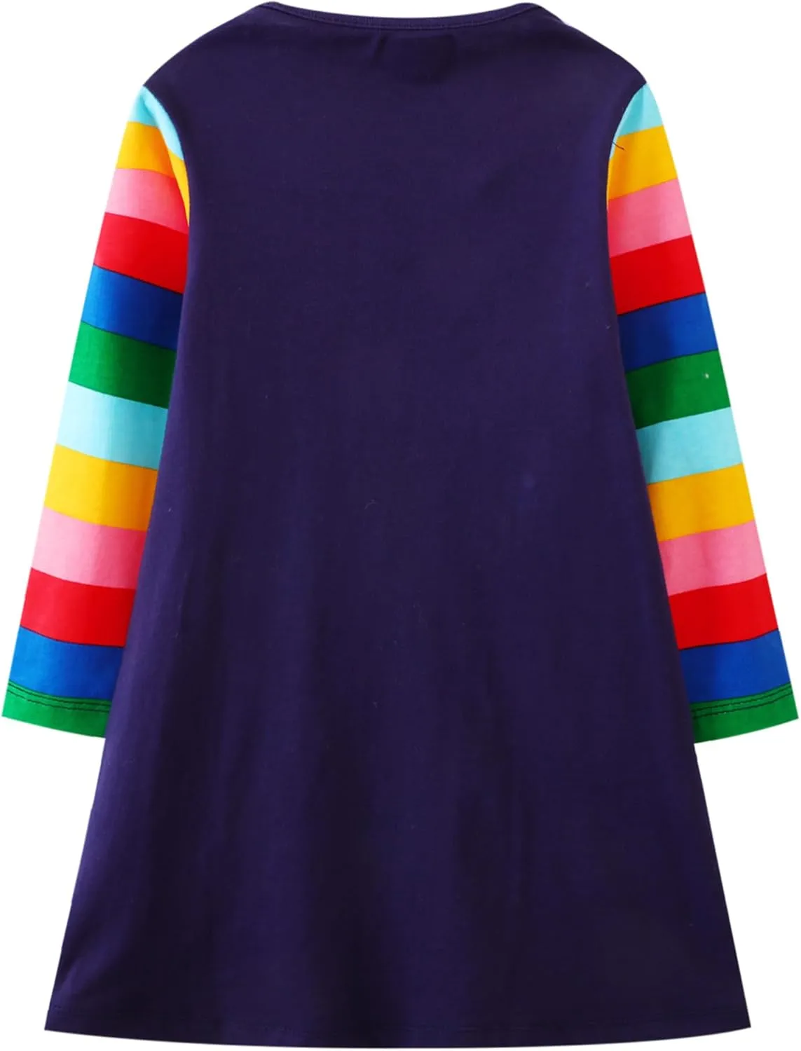 FreeLu Toddler Girls Cartoon Applique Dresses Striped Casual Dress Cotton Jersey Longsleeve T-Shirt