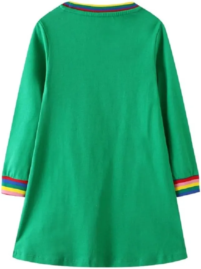 FreeLu Toddler Girls Cartoon Applique Dresses Striped Casual Dress Cotton Jersey Longsleeve T-Shirt