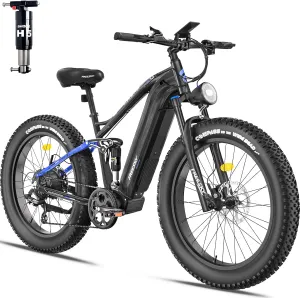 FREESKY 48V 23Ah 1500W Electric Bike, 35MPH Full Suspension Mountain E-bike, 26" Fat Tires Off-Road All-Terrain E Bicycle for Adults, 45-90 Miles Range, with Smart Keys, 7-Speed, Hydraulic Disc Brakes