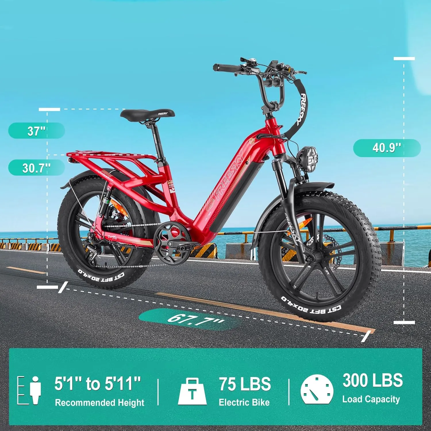 FREESKY Rocky Electric Bike for Adults 1200W Motor,90/105mile Range, 28 MPH Step-Thru Ebike with 48V 20/25Ah Samsung Battery Cell, 20" x 4.0" Fat Tires & Full Suspension Commuter for Men/Women