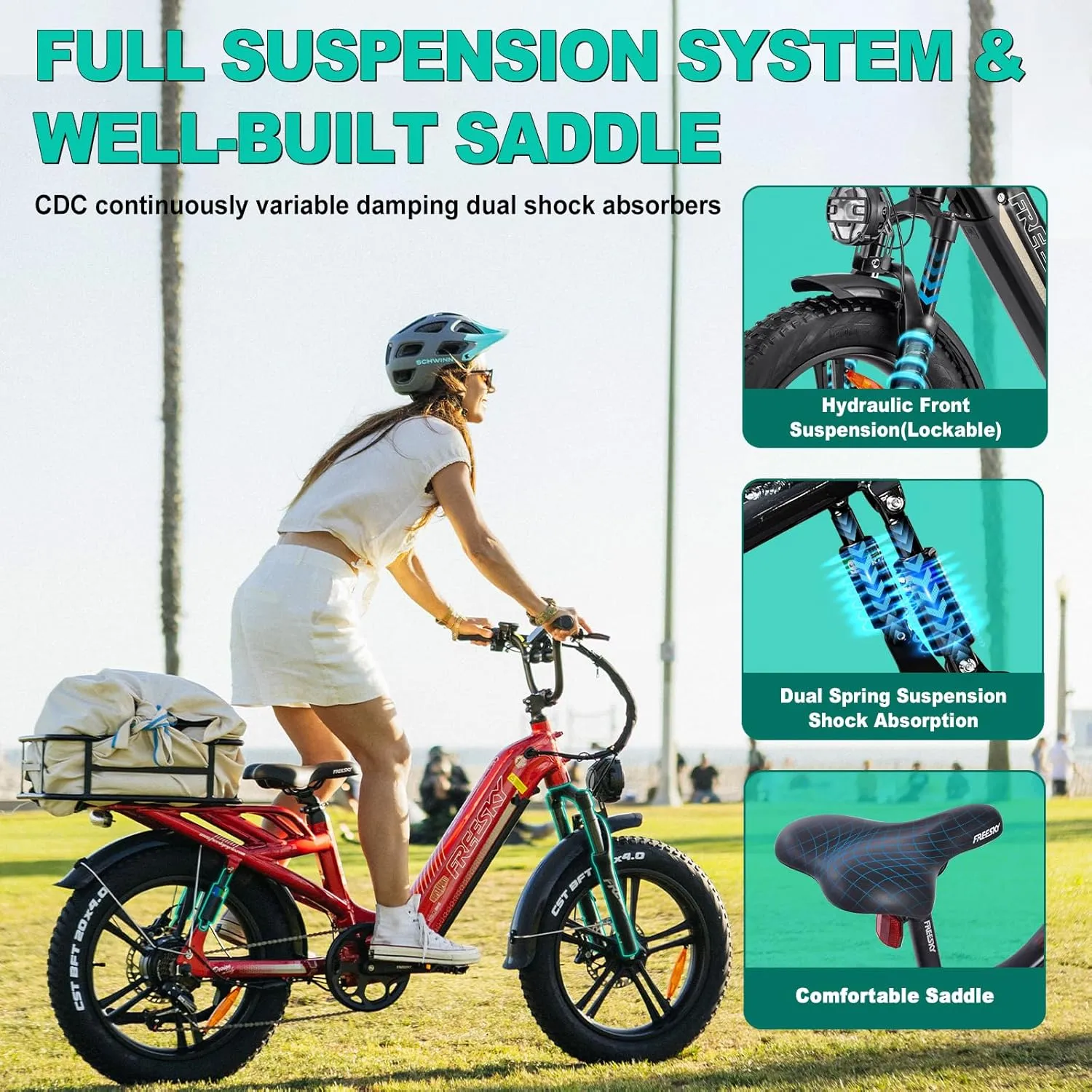 FREESKY Rocky Electric Bike for Adults 1200W Motor,90/105mile Range, 28 MPH Step-Thru Ebike with 48V 20/25Ah Samsung Battery Cell, 20" x 4.0" Fat Tires & Full Suspension Commuter for Men/Women