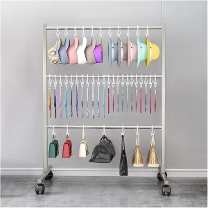 Freestanding Hat Rack Clothing Store Hat Storage Rack, Commercial Movable Bags/Socks Hanging Holder, Large Capacity Scarves Storage Shelf, Black Gold Silver Iron
