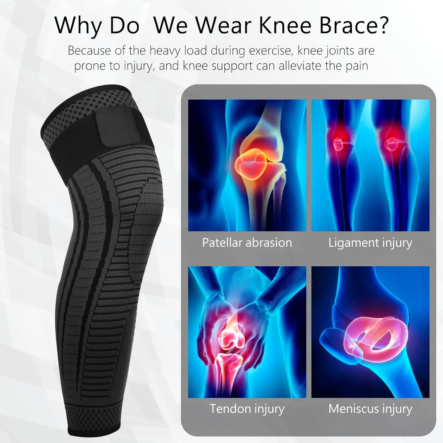 Full Leg Compression Sleeves 2 Pack Long Knee Support for Men and Women for ACJ, Meniscus Tear, Arthritis