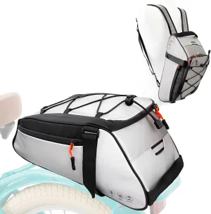 Full Reflective Bike Rear Rack Bag, 10L Waterproof Bike Saddle Panniers Trunk Bag, Multifunctional Bicycle Back Seat Cargo Carrier with Shoulder Strap for Cycling Travel Commute