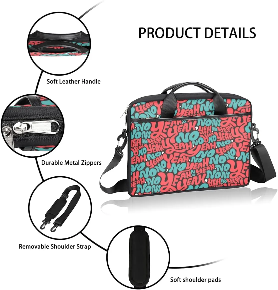 Fun Letters Doodles Laptop Shoulder Messenger Bag Waterproof Laptop Briefcase with Handle and Padded Strap Case Sleeve