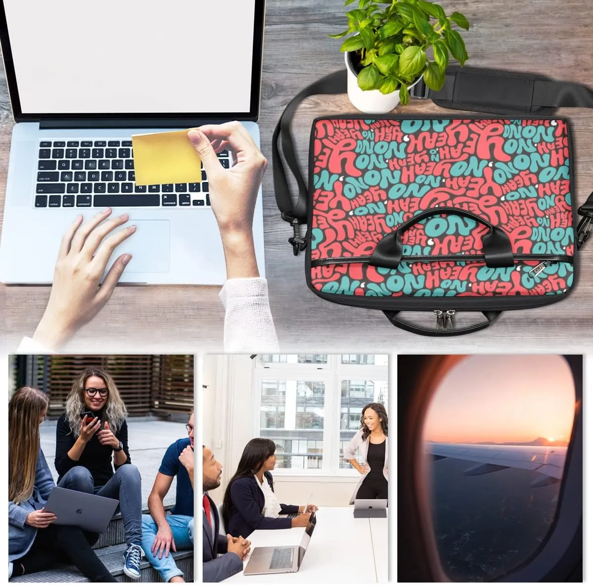 Fun Letters Doodles Laptop Shoulder Messenger Bag Waterproof Laptop Briefcase with Handle and Padded Strap Case Sleeve