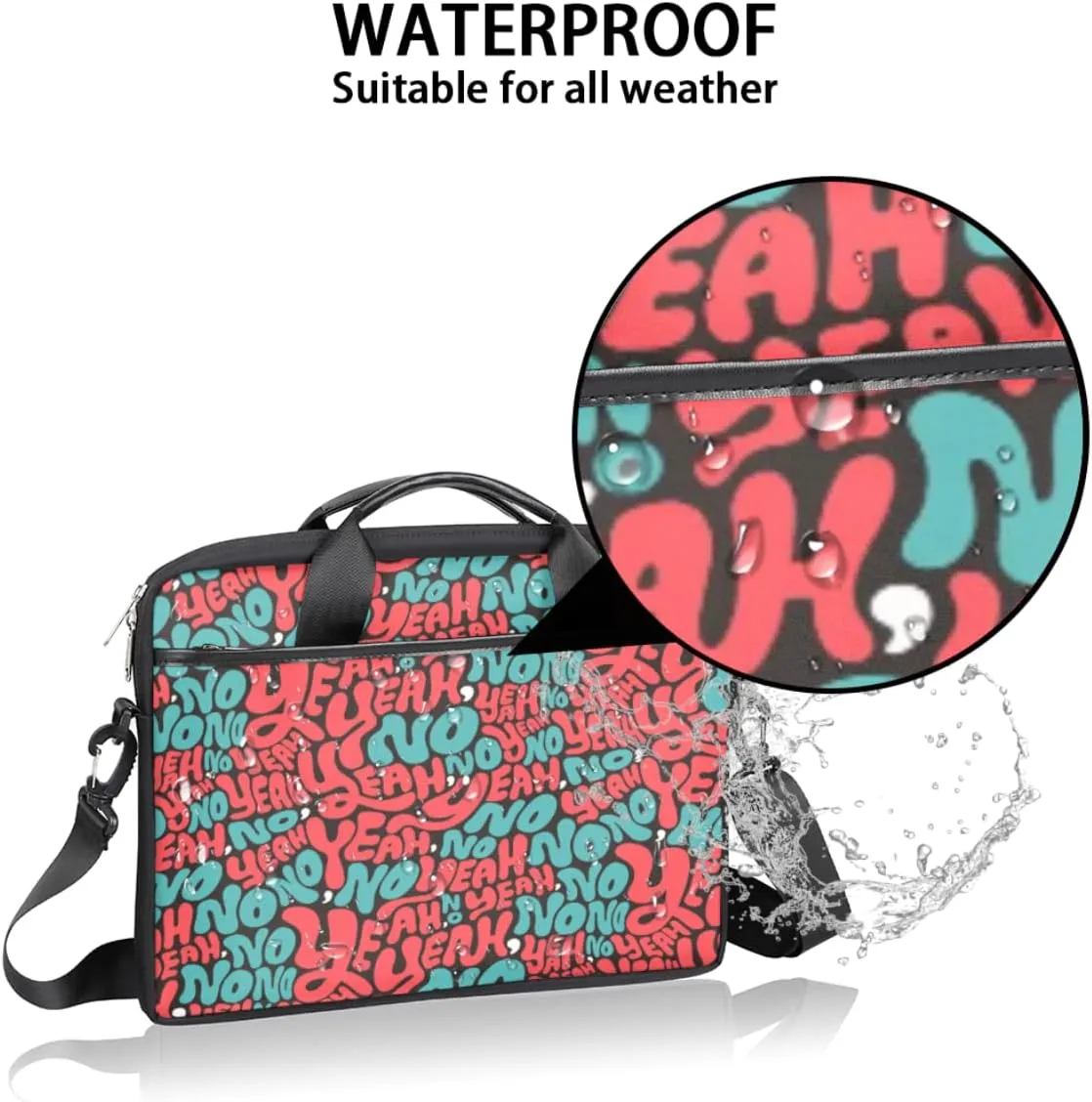 Fun Letters Doodles Laptop Shoulder Messenger Bag Waterproof Laptop Briefcase with Handle and Padded Strap Case Sleeve