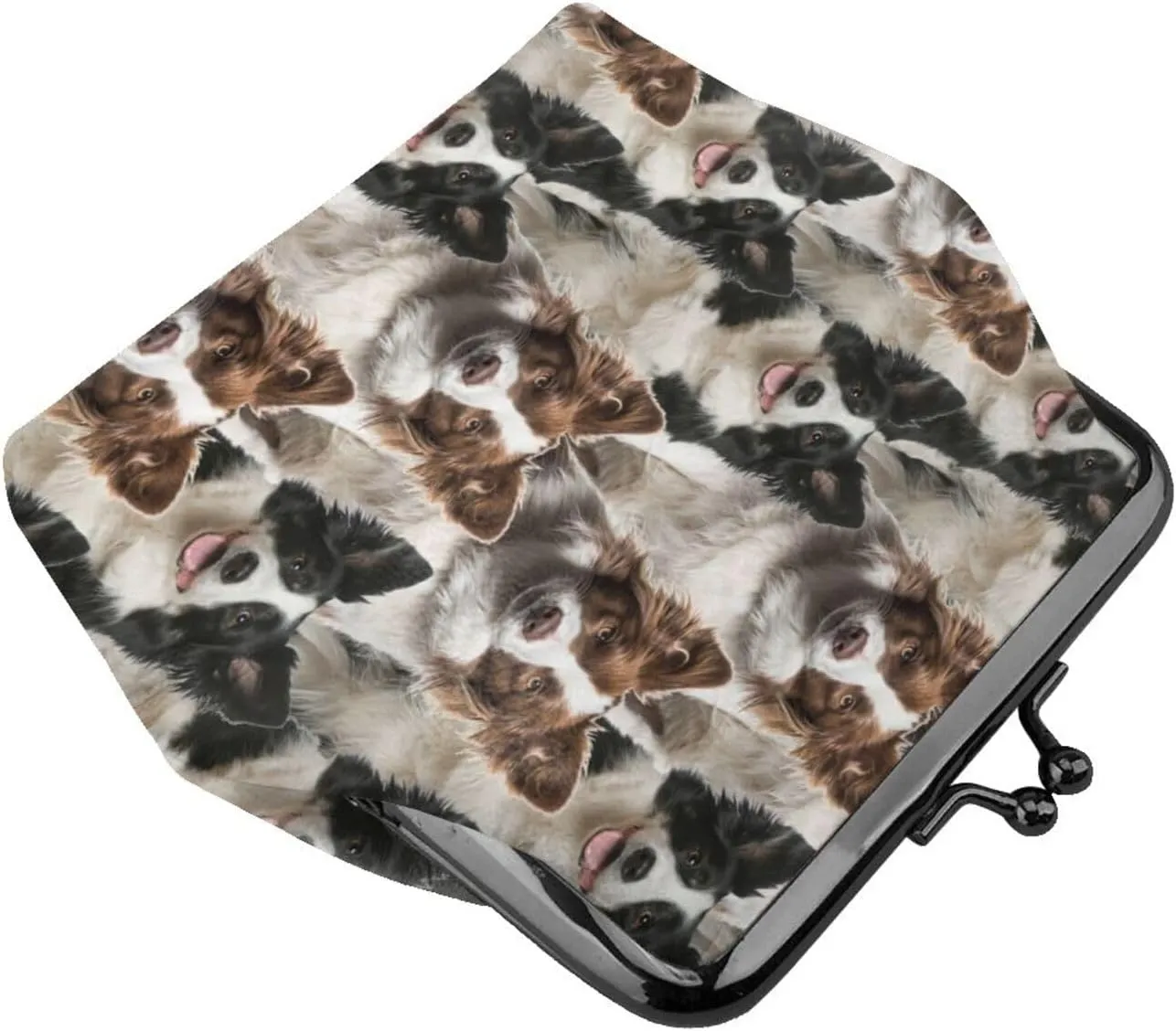 Funny Border Collie Dog Lovers Print Coin Purses For Women Girls, Pu Leather Vintage Buckle Coin Kiss-Lock Change Purse Card Holder Pouch Cute Puppy Dogs Wallets Small Makeup Bags Birthday Gifts