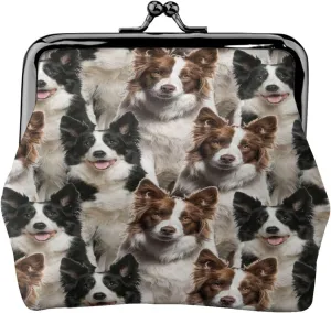 Funny Border Collie Dog Lovers Print Coin Purses For Women Girls, Pu Leather Vintage Buckle Coin Kiss-Lock Change Purse Card Holder Pouch Cute Puppy Dogs Wallets Small Makeup Bags Birthday Gifts