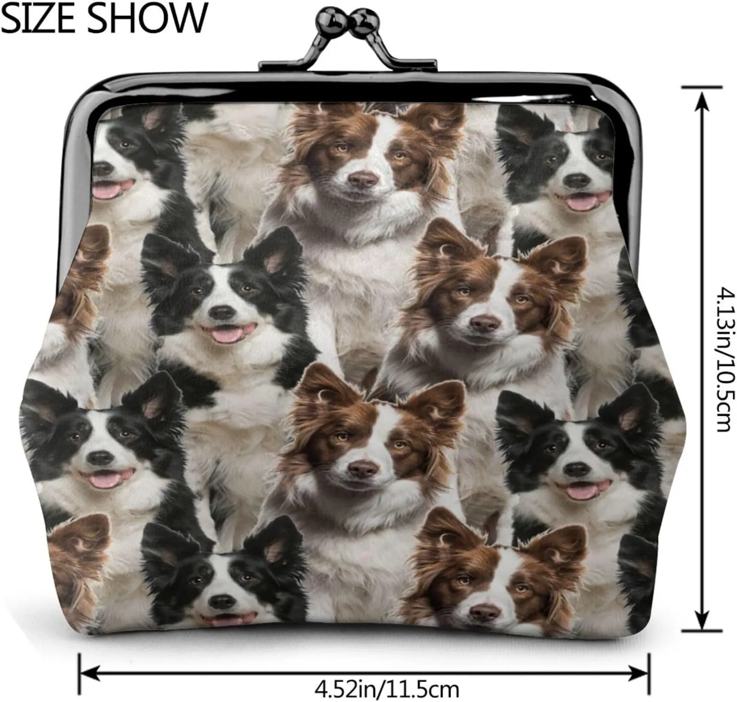 Funny Border Collie Dog Lovers Print Coin Purses For Women Girls, Pu Leather Vintage Buckle Coin Kiss-Lock Change Purse Card Holder Pouch Cute Puppy Dogs Wallets Small Makeup Bags Birthday Gifts