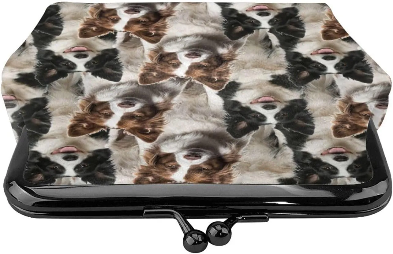 Funny Border Collie Dog Lovers Print Coin Purses For Women Girls, Pu Leather Vintage Buckle Coin Kiss-Lock Change Purse Card Holder Pouch Cute Puppy Dogs Wallets Small Makeup Bags Birthday Gifts