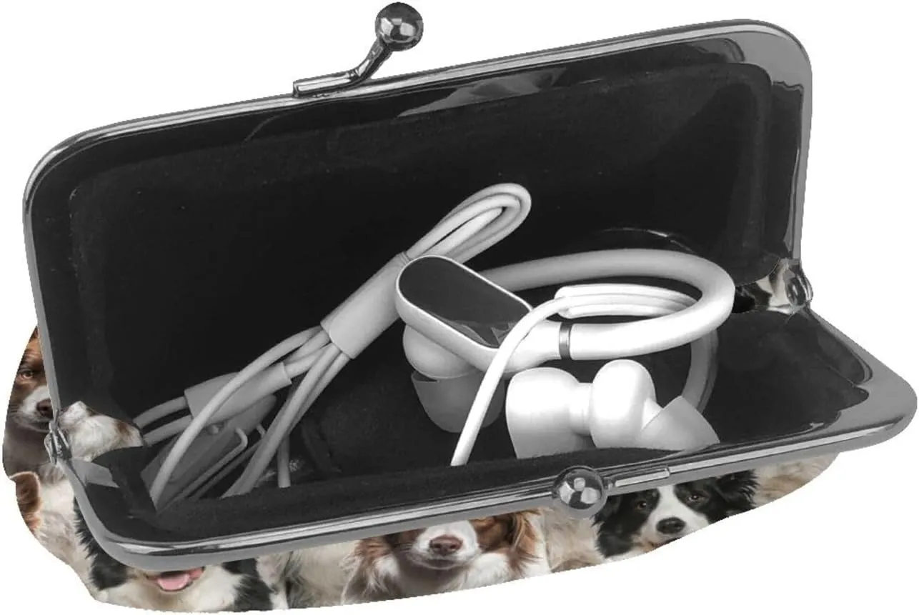 Funny Border Collie Dog Lovers Print Coin Purses For Women Girls, Pu Leather Vintage Buckle Coin Kiss-Lock Change Purse Card Holder Pouch Cute Puppy Dogs Wallets Small Makeup Bags Birthday Gifts