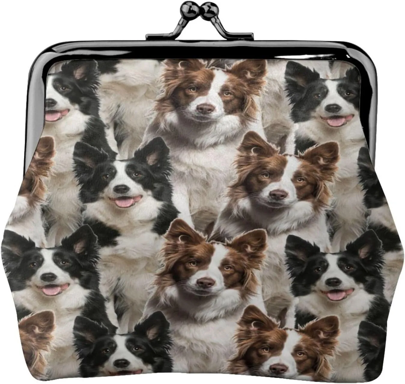 Funny Border Collie Dog Lovers Print Coin Purses For Women Girls, Pu Leather Vintage Buckle Coin Kiss-Lock Change Purse Card Holder Pouch Cute Puppy Dogs Wallets Small Makeup Bags Birthday Gifts