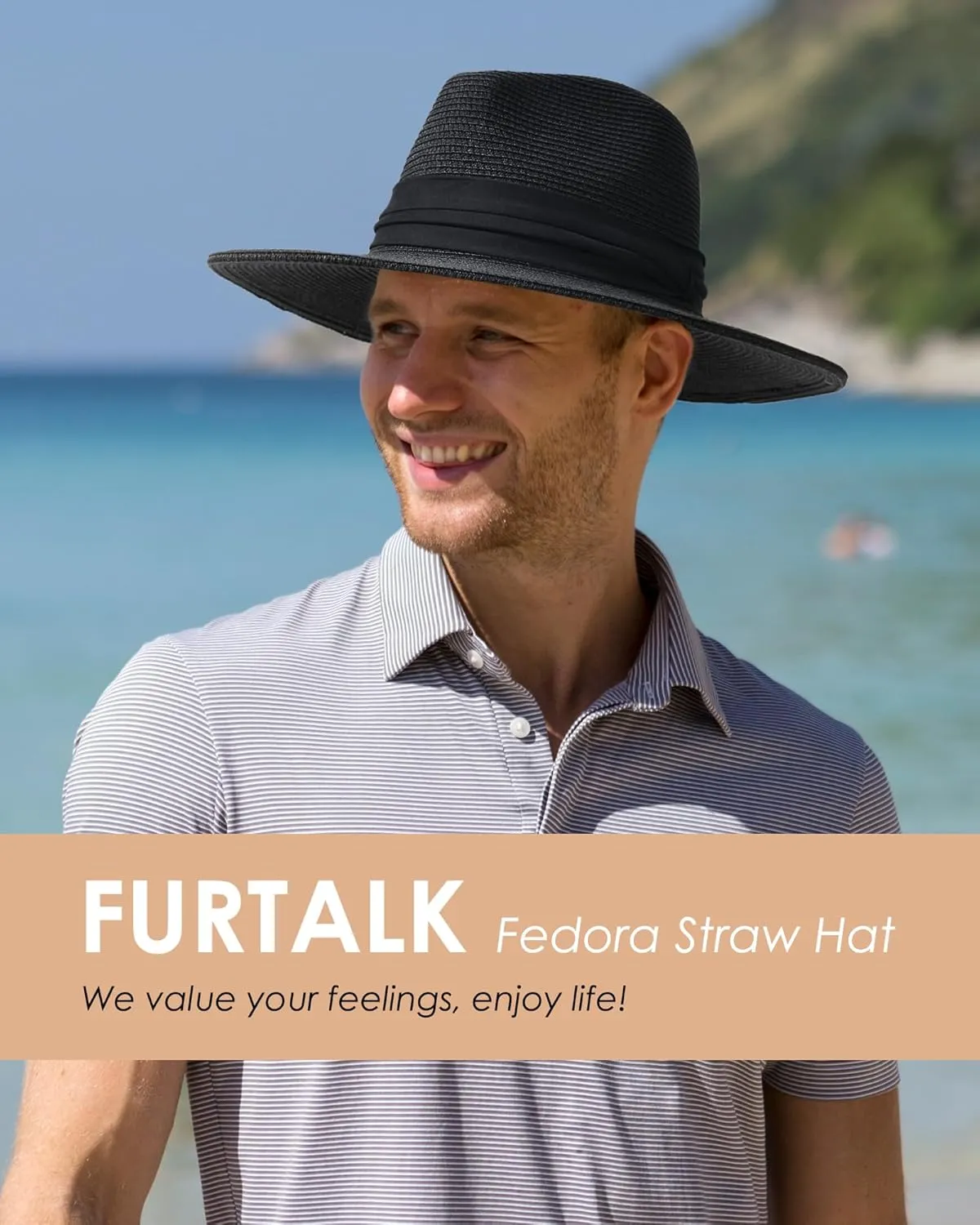 FURTALK Panama Hat Sun Hats for Women Men Wide Brim Fedora Straw Beach Hat UV UPF 80 