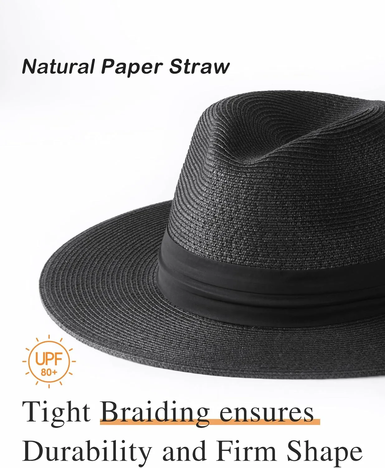 FURTALK Panama Hat Sun Hats for Women Men Wide Brim Fedora Straw Beach Hat UV UPF 80 