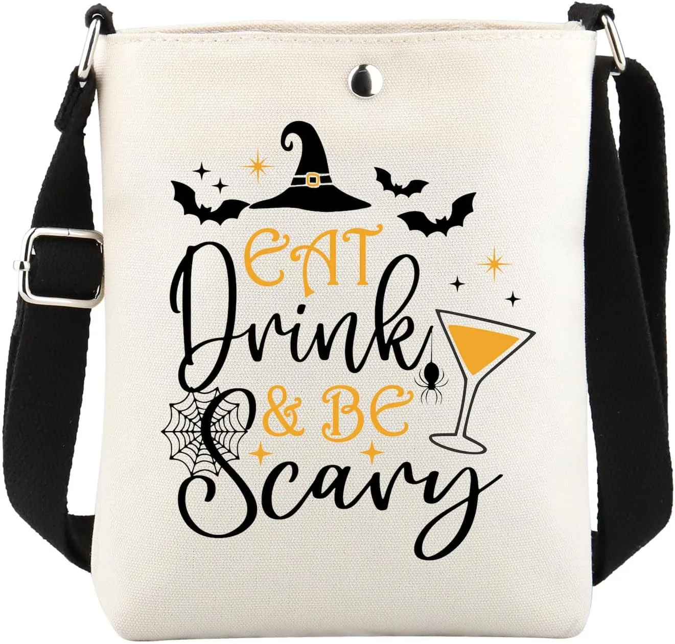 FUSTMW Halloween Witch Crossbody Bag Witch Gifts Eat Drink And Be Scary Crossbody Bucket Bag with Adjustable Shoulder Strap