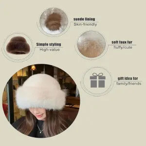 Fuzzy Bucket Hat，Women's Outdoors Winter Faux Fur Windproof Scarf Hat，Fisherman Cap