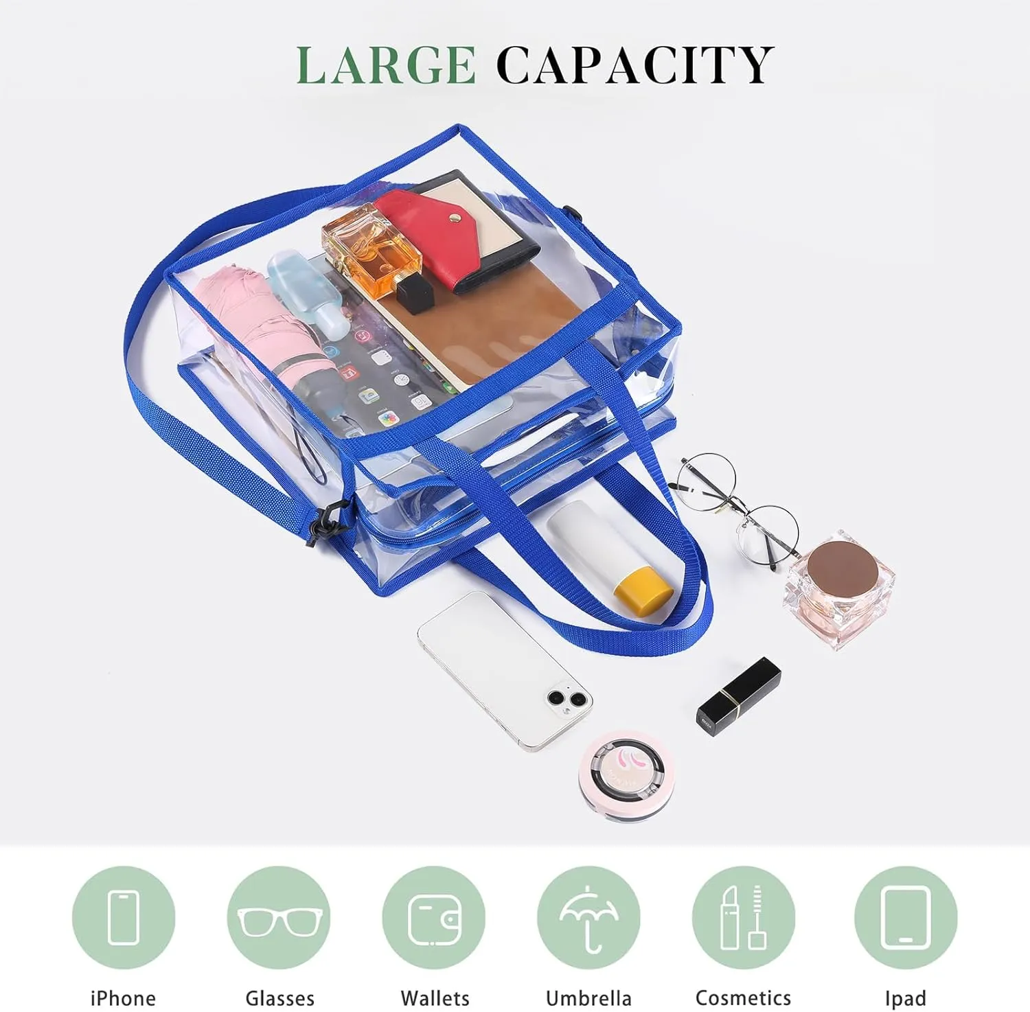 GAEKEAO Clear Bag Stadium Approved Tote Bag with Adjustable Strap and Zipper Closure Shoulder Bag