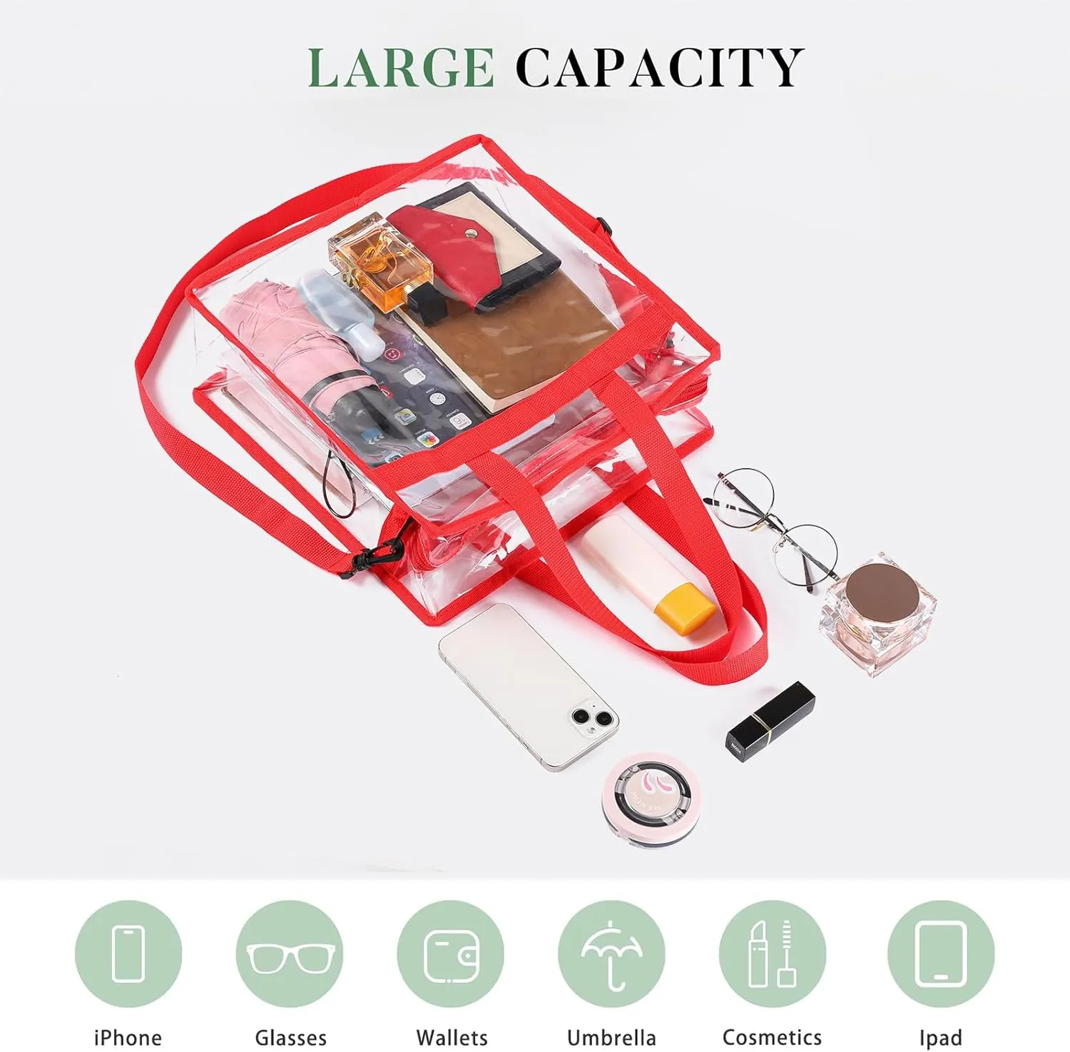 GAEKEAO Clear Bag Stadium Approved Tote Bag with Adjustable Strap and Zipper Closure Shoulder Bag