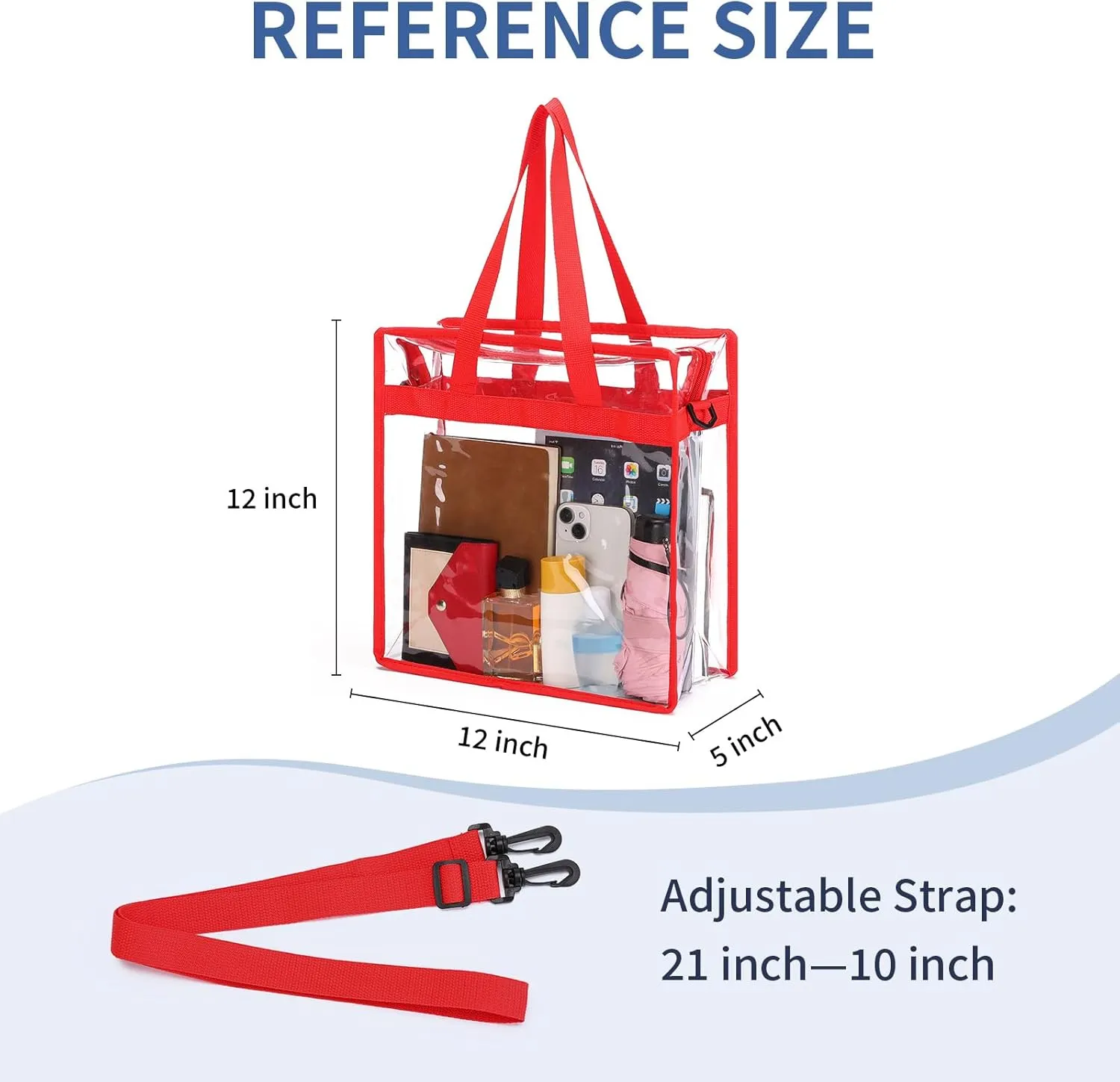 GAEKEAO Clear Bag Stadium Approved Tote Bag with Adjustable Strap and Zipper Closure Shoulder Bag